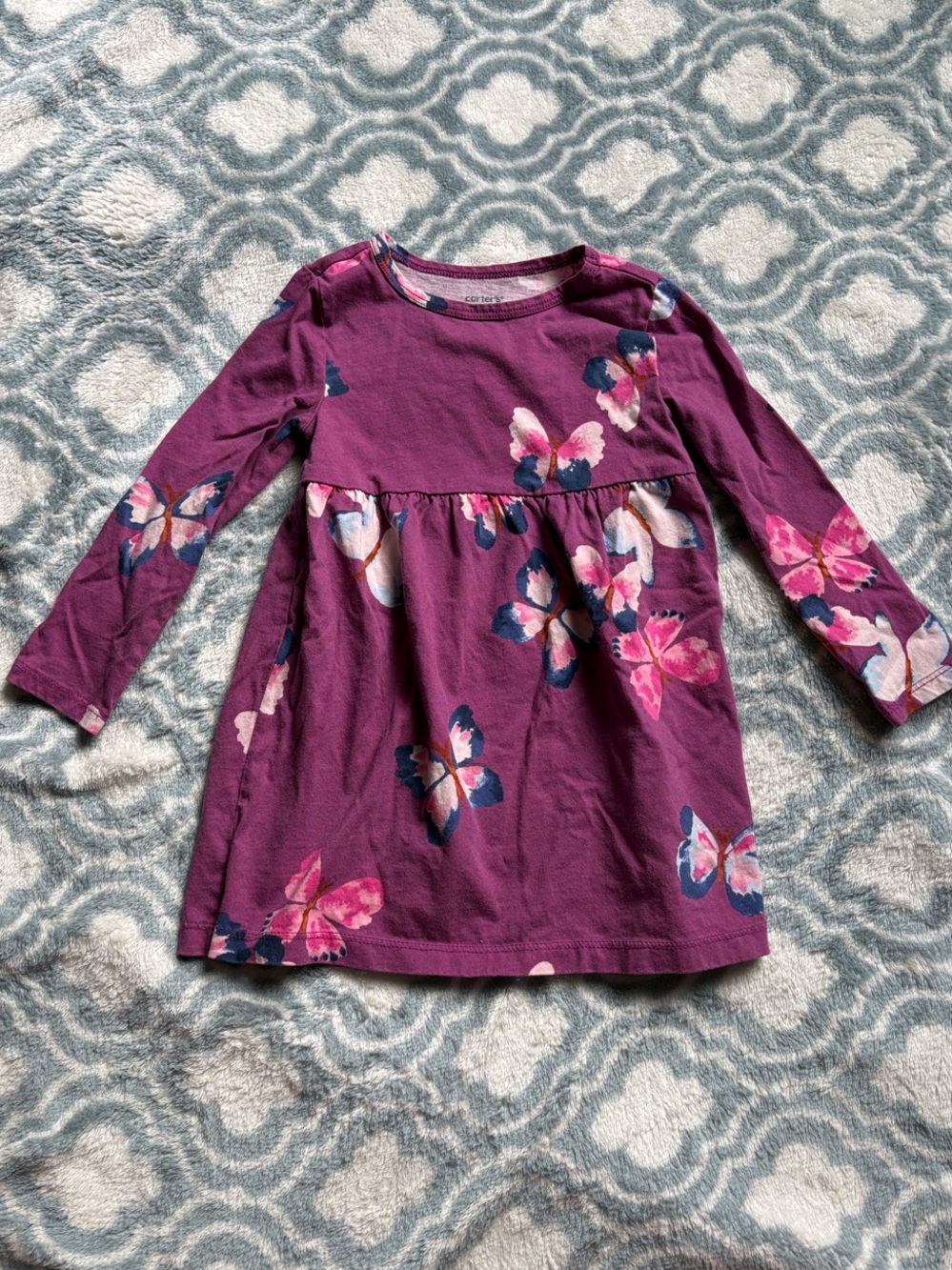 Carter's Plum Long Sleeve Dress with Pink & Navy Butterflies Size 2T